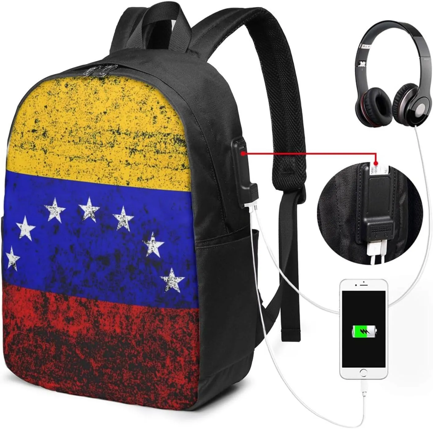 Vintage Venezuelan Venezuela Flags Laptop Backpacks Travel Backpack Casual Business Daypack Sport Rucksack Computer Bag Fits up to 17 Inch Notebook with USB Port
