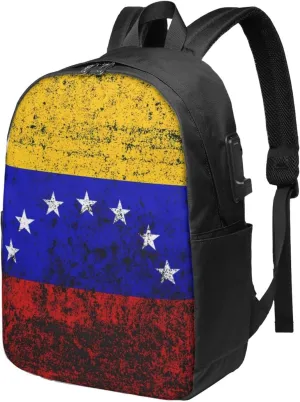Vintage Venezuelan Venezuela Flags Laptop Backpacks Travel Backpack Casual Business Daypack Sport Rucksack Computer Bag Fits up to 17 Inch Notebook with USB Port