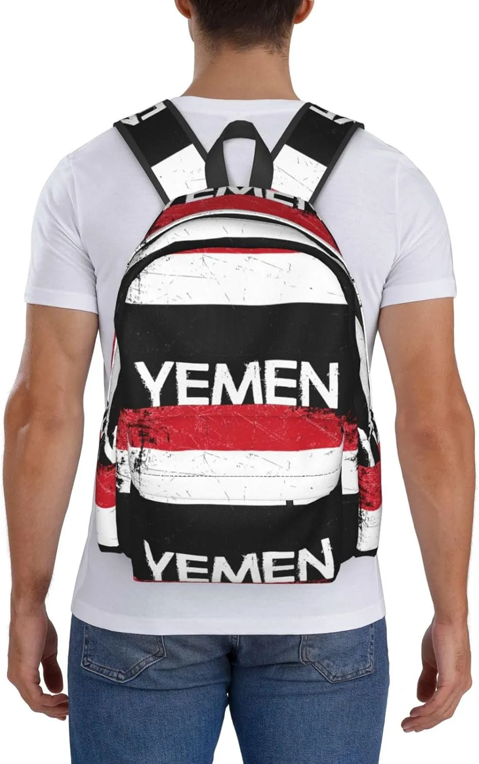Vintage Yemen Yemeni Yemenian Flag Casual Backpack Large Capacity Travel Backpacks Laptop Daypack Commuter Rucksack Adjustable Strap Sports Bags for Hiking Biking