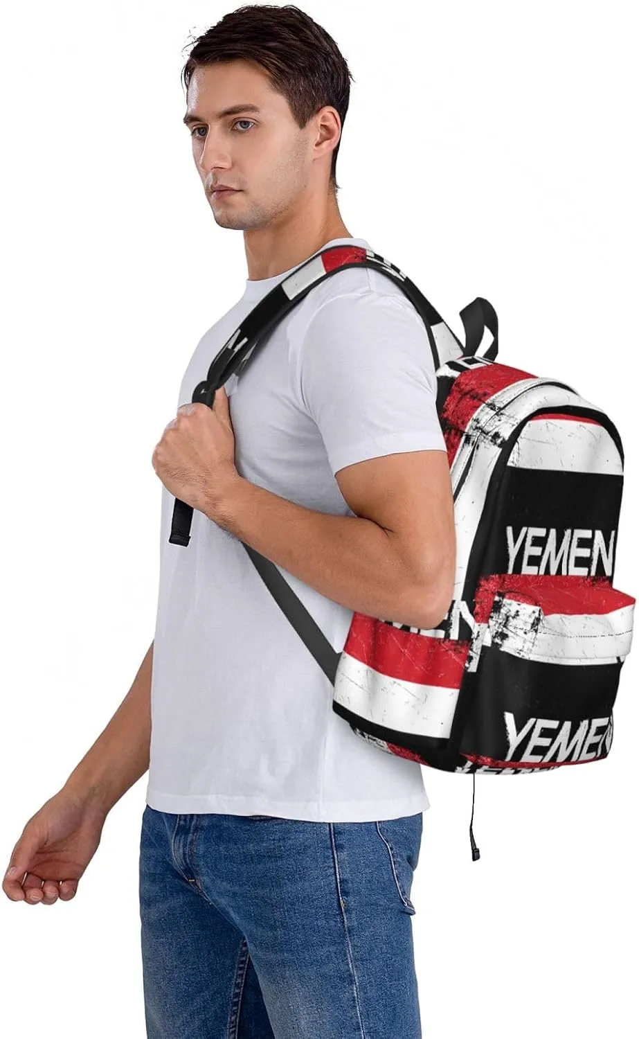 Vintage Yemen Yemeni Yemenian Flag Casual Backpack Large Capacity Travel Backpacks Laptop Daypack Commuter Rucksack Adjustable Strap Sports Bags for Hiking Biking