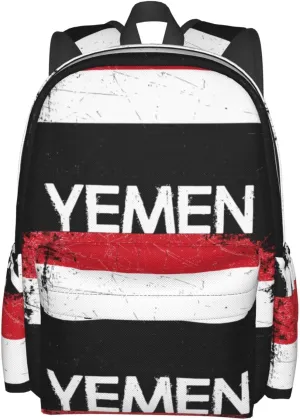 Vintage Yemen Yemeni Yemenian Flag Casual Backpack Large Capacity Travel Backpacks Laptop Daypack Commuter Rucksack Adjustable Strap Sports Bags for Hiking Biking