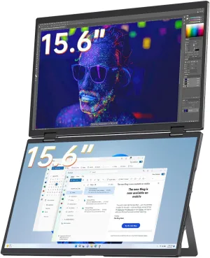 VisionOwl Stacked Portable Monitor 15.6inch Dual Foldable Travel Display 1080P 120% sRGB ΔE<2 USB-C HDMI Triple Laptop Screen Extender Built-in Kickstand VESA Mountable for Laptop PC Mac Windows