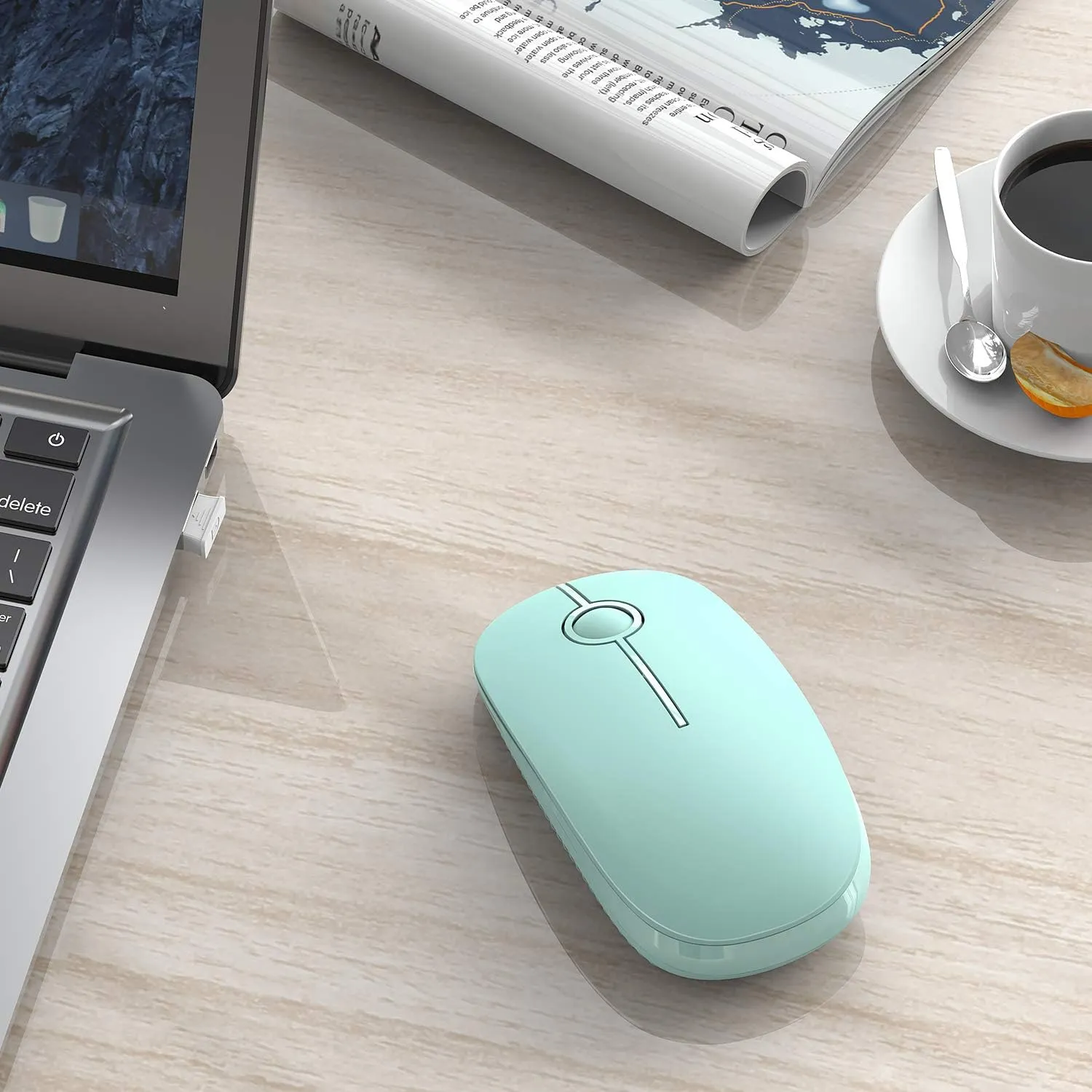 VssoPlor Wireless Mouse, 2.4G Slim Portable Computer Mice with Nano Receiver for Notebook, PC, Laptop, Computer (Mint Green)
