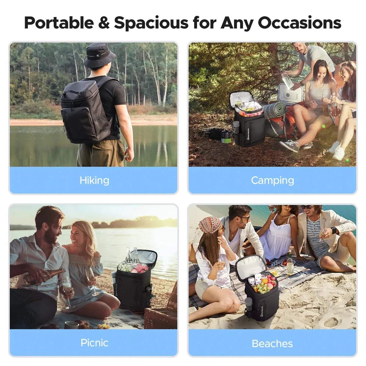 WARMOUNTS Backpack Cooler Insulated 36 Cans W/ Insulating Cover, Upgraded Leakproof Soft Cooler Backpack 2 Compartment for Camping Hiking Picnic Beach