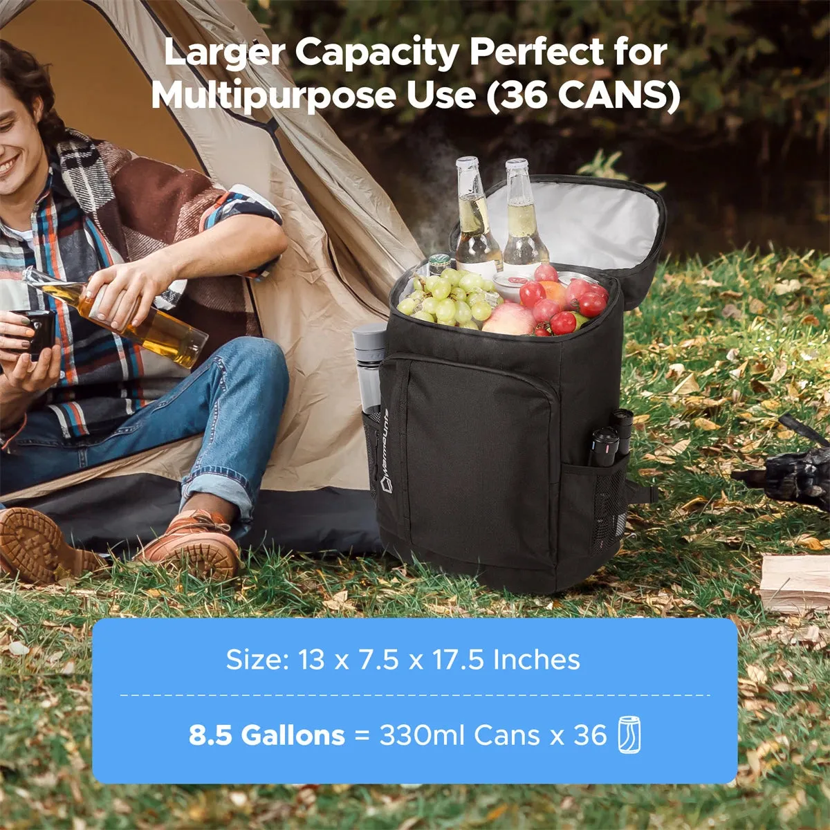 WARMOUNTS Backpack Cooler Insulated 36 Cans W/ Insulating Cover, Upgraded Leakproof Soft Cooler Backpack 2 Compartment for Camping Hiking Picnic Beach