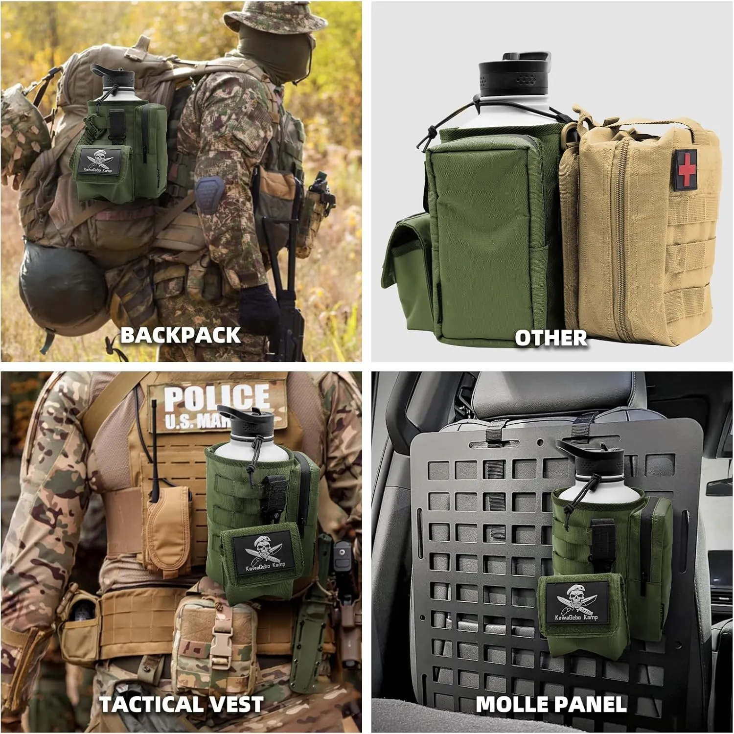 Water Bottle Holder Bag with Molle Strap - Water Bottle Carrier Pouch for Walking, Gym, Camping, Fishing, Hunting 32oz, 64oz, 128oz One Gallon Tactical Carrier Holder