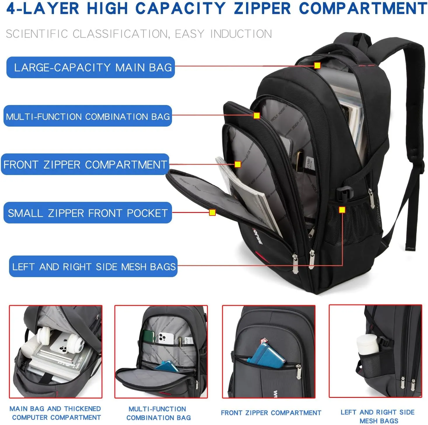 Water Resistant Laptop Backpack with Shoulder Strap, Standard Backpack for Men and Women, Black (black)