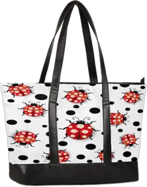 Watercolor Dots Chrysanthemum Ladybird Laptop Tote Bag for Women Lightweight Work Purse with Multiple Compartments Fits 13-15.6 Inch Laptop Tablet Shoulder Bag for Office Travel Daily Use