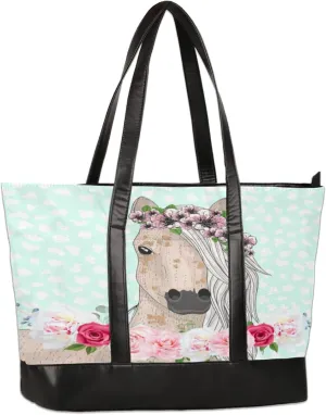Watercolor Horse Wreath Laptop Tote Bag for Women Lightweight Work Purse with Multiple Compartments Fits 13-15.6 Inch Laptop Tablet Shoulder Bag for Office Travel Daily Use