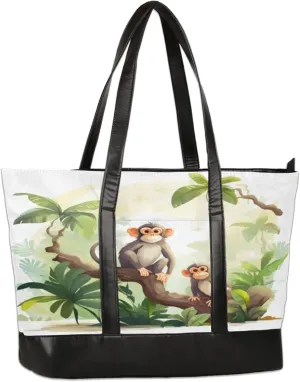 Watercolor Monkey With Branches Laptop Tote Bag for Women Lightweight Work Purse with Multiple Compartments Fits 13-15.6 Inch Laptop Tablet Shoulder Bag for Office Travel Daily Use