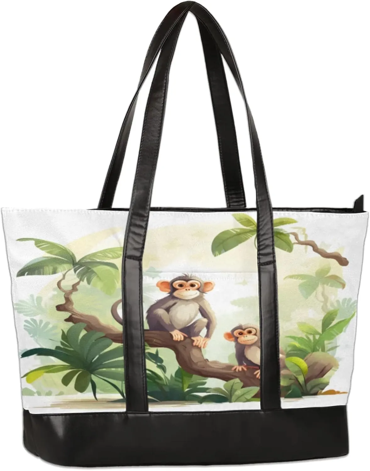 Watercolor Monkey With Branches Laptop Tote Bag for Women Lightweight Work Purse with Multiple Compartments Fits 13-15.6 Inch Laptop Tablet Shoulder Bag for Office Travel Daily Use