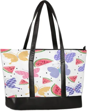 Watercolor Watermelon Butterflies Laptop Tote Bag for Women Lightweight Work Purse with Multiple Compartments Fits 13-15.6 Inch Laptop Tablet Shoulder Bag for Office Travel Daily Use