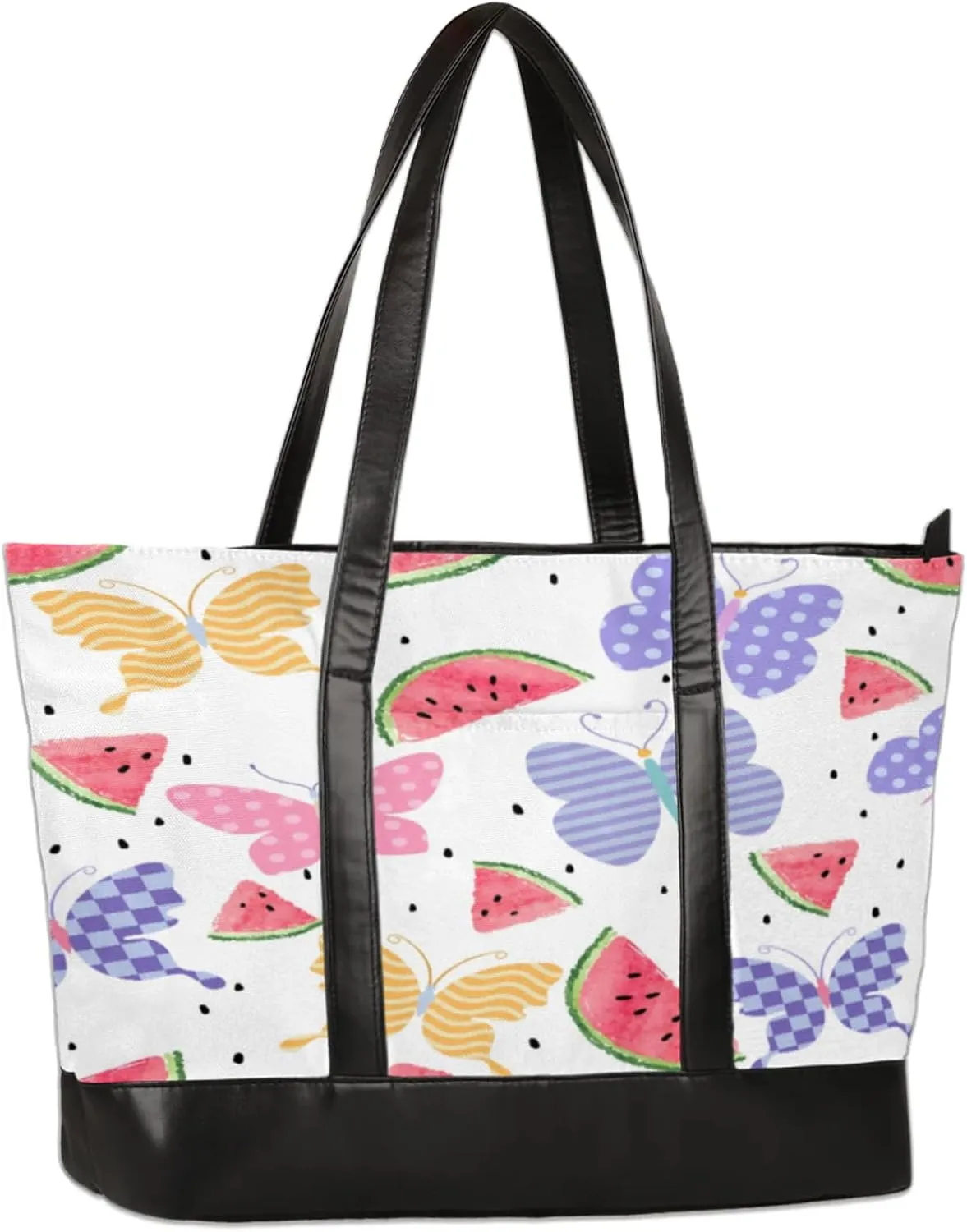 Watercolor Watermelon Butterflies Laptop Tote Bag for Women Lightweight Work Purse with Multiple Compartments Fits 13-15.6 Inch Laptop Tablet Shoulder Bag for Office Travel Daily Use