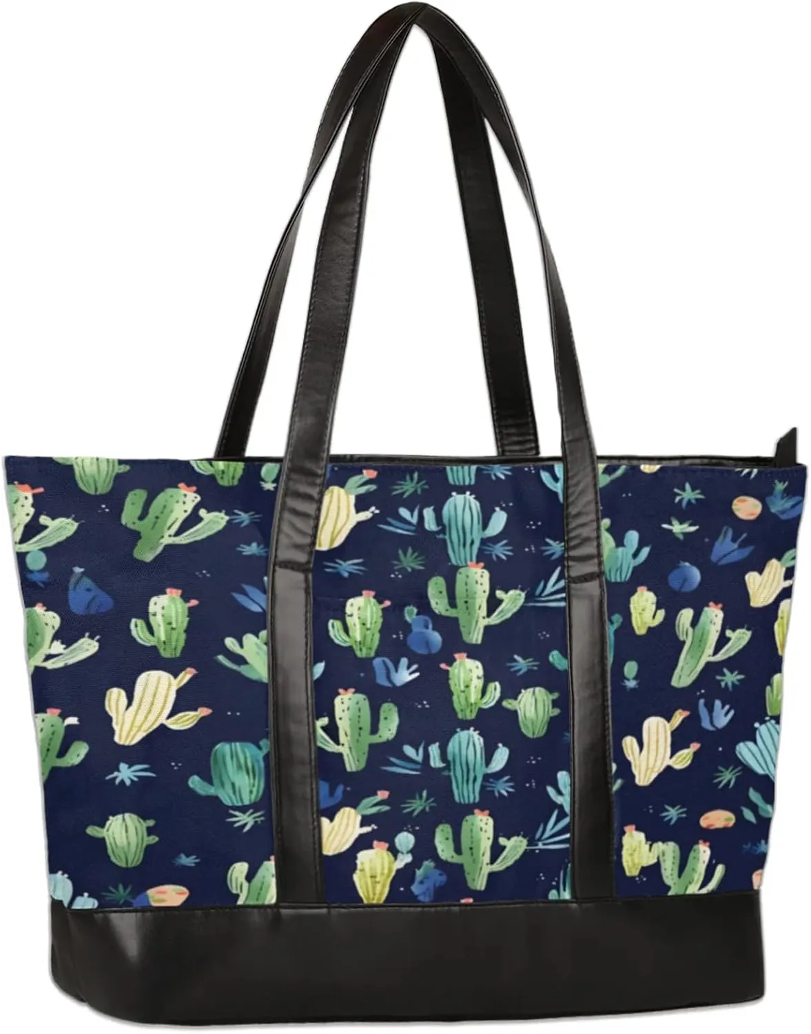 Watercolour Cactus Laptop Tote Bag for Women Lightweight Work Purse with Multiple Compartments Fits 13-15.6 Inch Laptop Tablet Shoulder Bag for Office Travel Daily Use