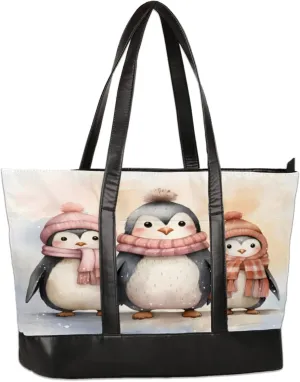 Watercolour Penguins Laptop Tote Bag for Women Lightweight Work Purse with Multiple Compartments Fits 13-15.6 Inch Laptop Tablet Shoulder Bag for Office Travel Daily Use