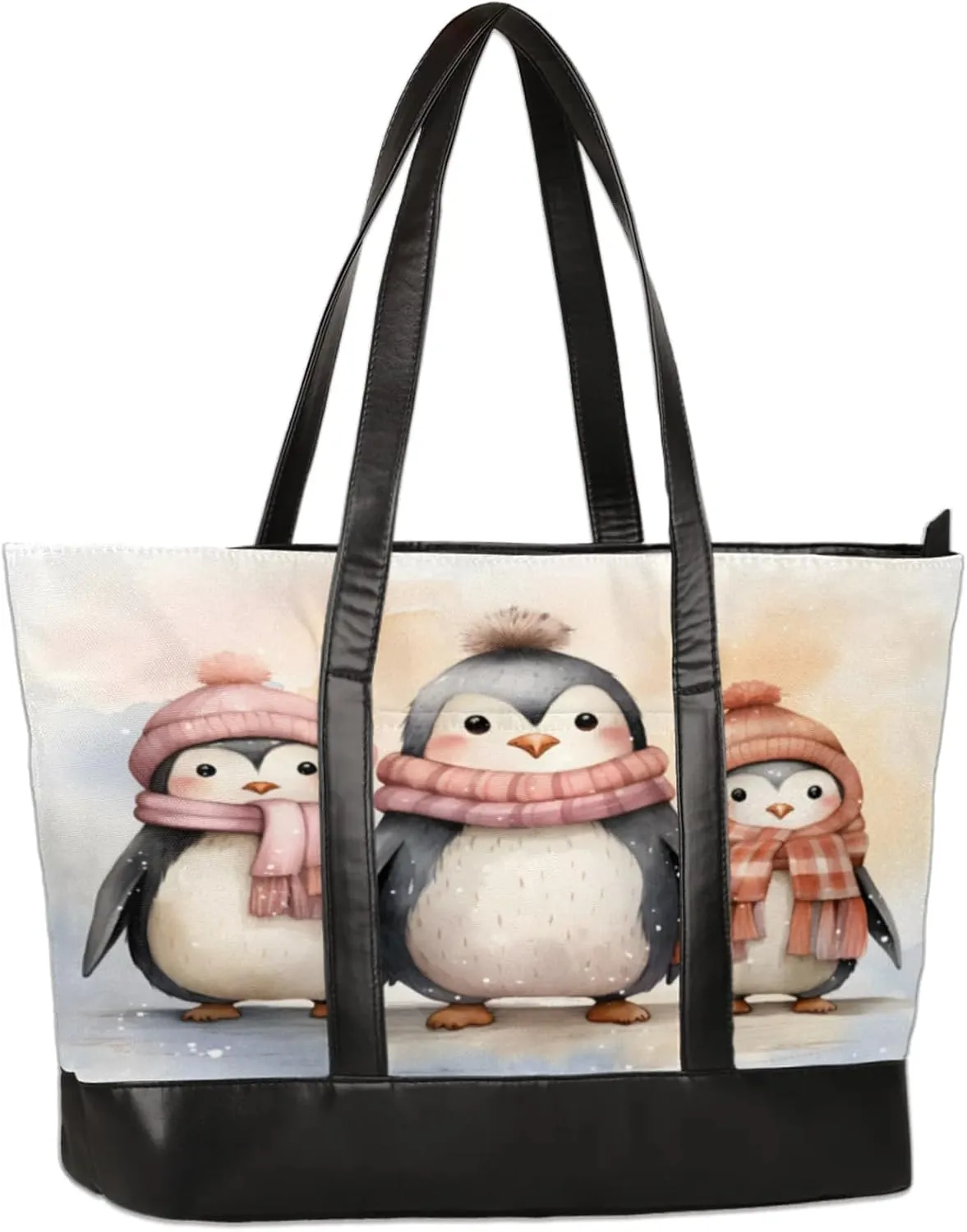 Watercolour Penguins Laptop Tote Bag for Women Lightweight Work Purse with Multiple Compartments Fits 13-15.6 Inch Laptop Tablet Shoulder Bag for Office Travel Daily Use