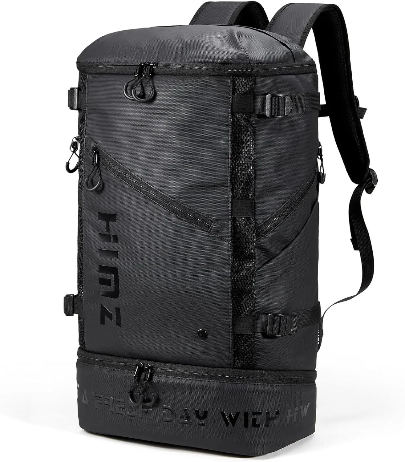 Waterproof Camping Backpack with Insulated Compartment for Work, Mens Gym Backpack for Sport, 17 inch Laptop Bag, Carry On Backpacks Cooler for Airplane Beach Travel, Black