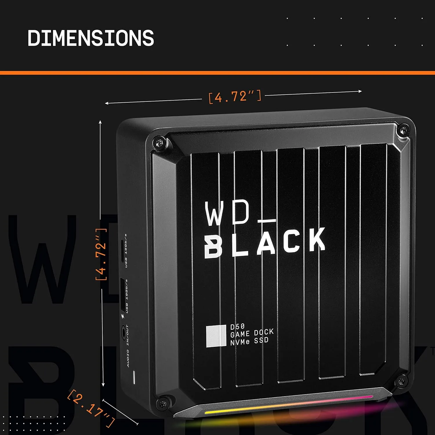 WD_BLACK 1TB D50 Game Dock NVMe SSD Solid State Drive, RGB with Thunderbolt 3 Connectivity, Up to 3,000 MB/s - WDBA3U0010BBK-NESN