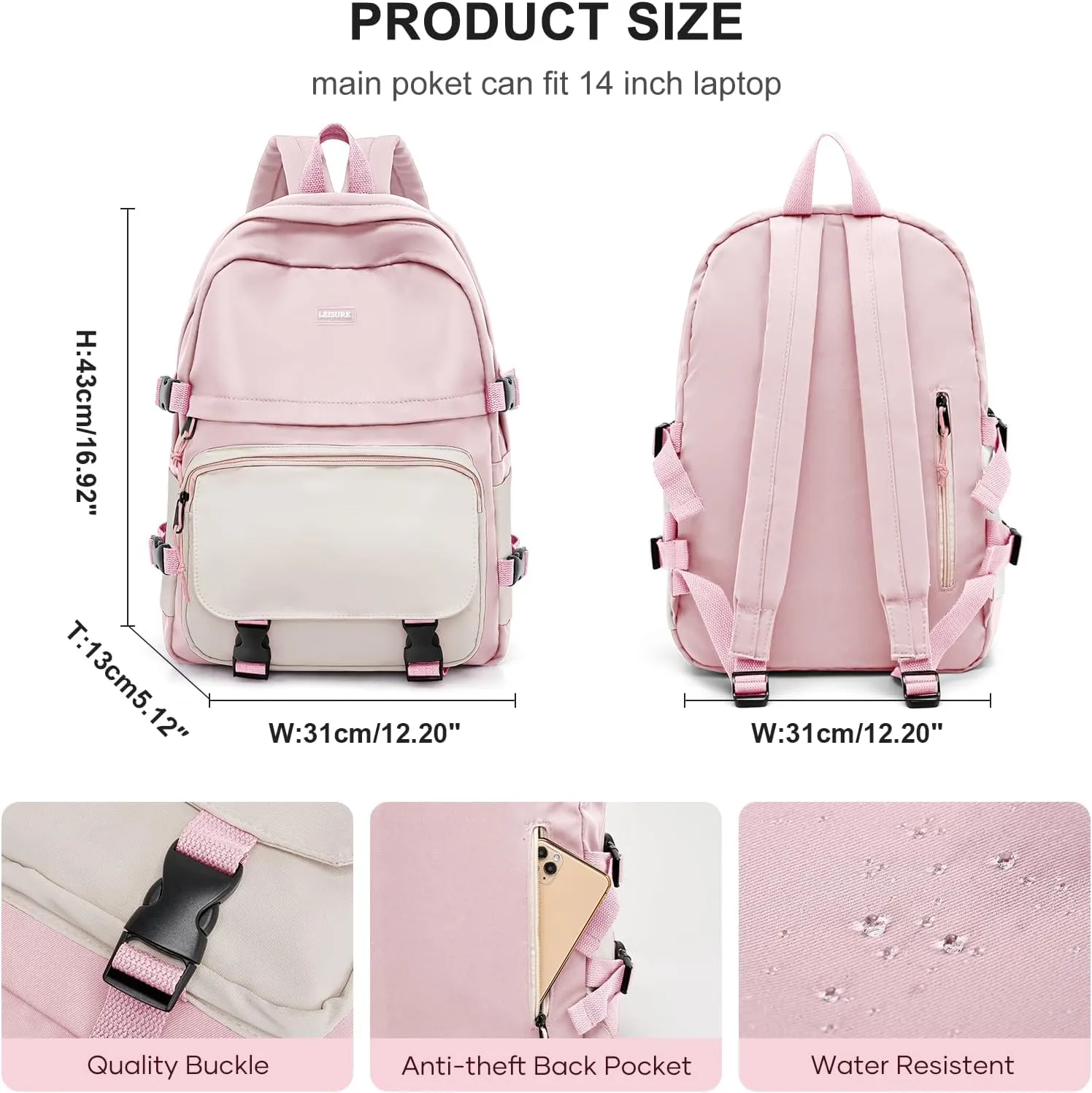 weradar Lightweight Backpacks For Middle School Teens Boys Girls,Students College Backpack,Cute High School Bags For Women Men,Simple Book bag(Pink)