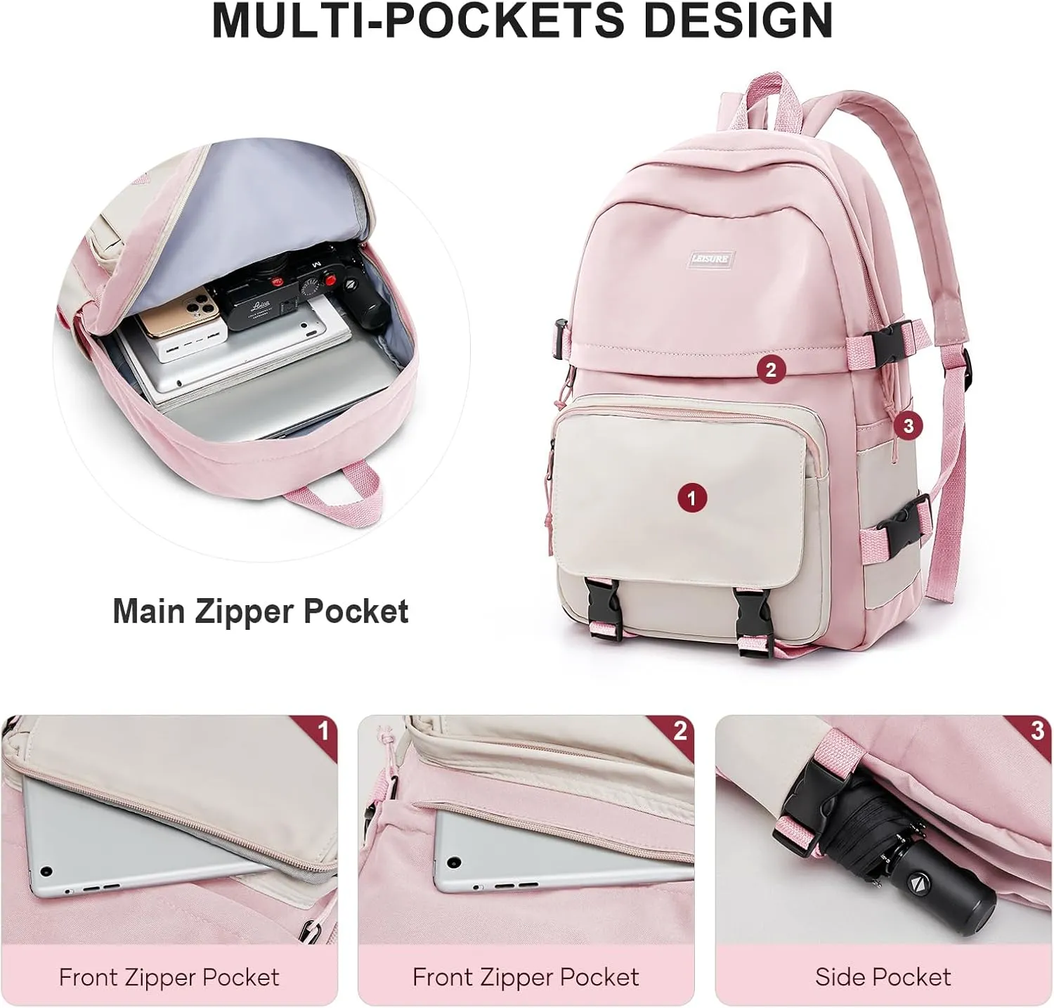 weradar Lightweight Backpacks For Middle School Teens Boys Girls,Students College Backpack,Cute High School Bags For Women Men,Simple Book bag(Pink)