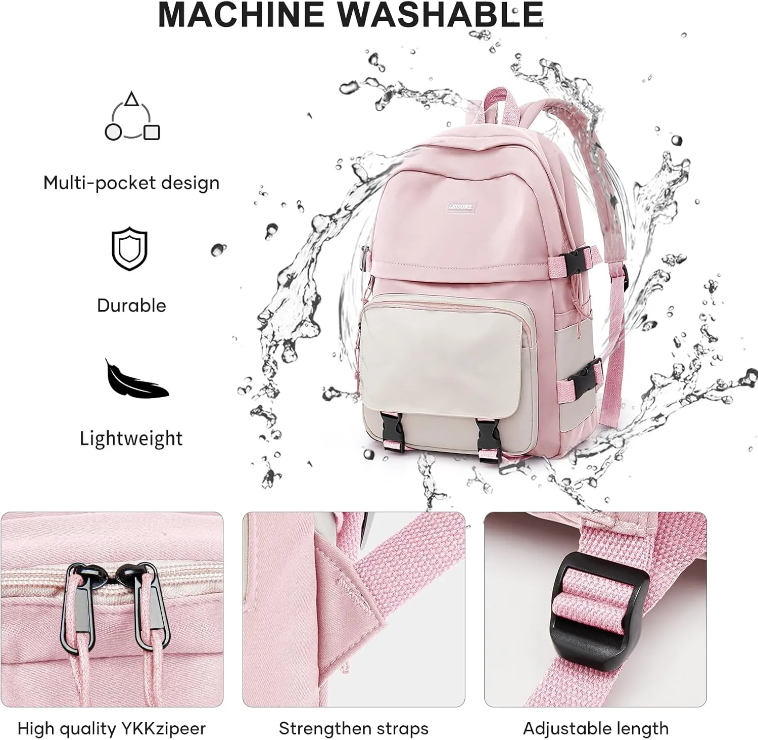weradar Lightweight Backpacks For Middle School Teens Boys Girls,Students College Backpack,Cute High School Bags For Women Men,Simple Book bag(Pink)