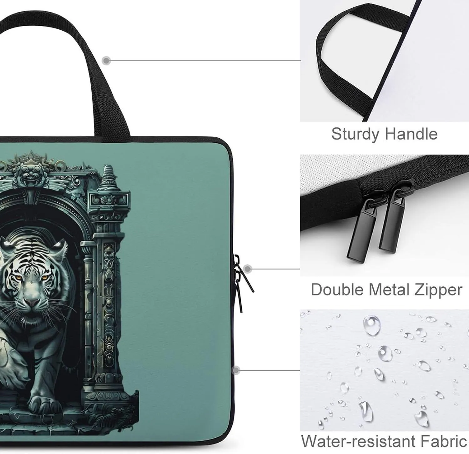 White Tiger Architecture Laptop Sleeve Bag Printed Protective Laptop Case Briefcase Handbag for 10/12/13/15/17 Inch