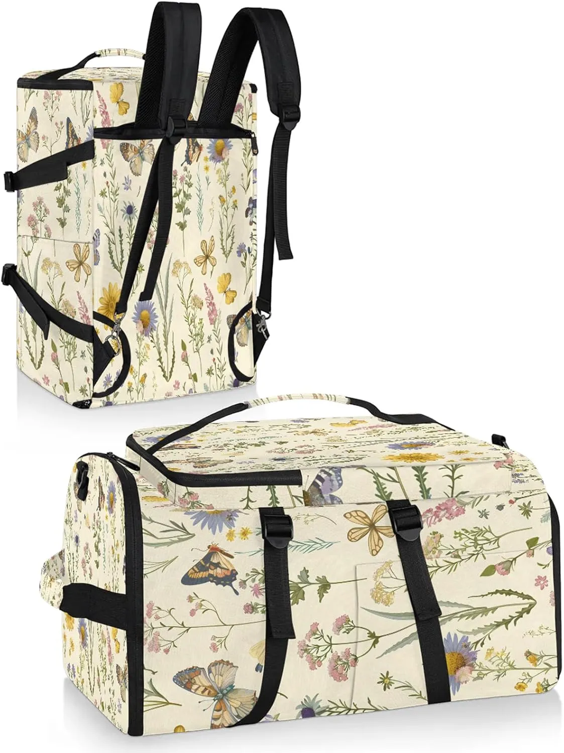 Wildflowers Butterflies Gym Bags for Men Women Sports Backpack with Shoe Compartment 3-in-1 Tactical Duffle Bag for Overnight Weekender Travel