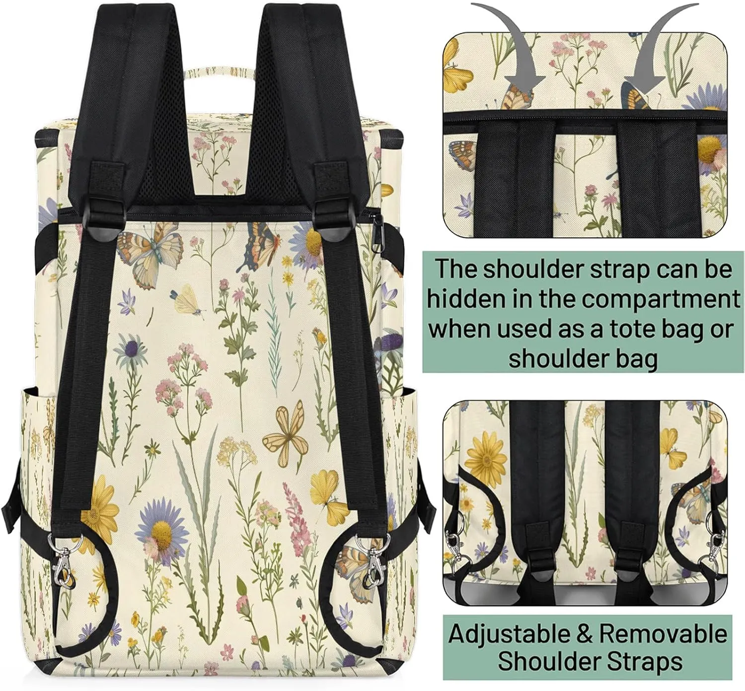 Wildflowers Butterflies Gym Bags for Men Women Sports Backpack with Shoe Compartment 3-in-1 Tactical Duffle Bag for Overnight Weekender Travel