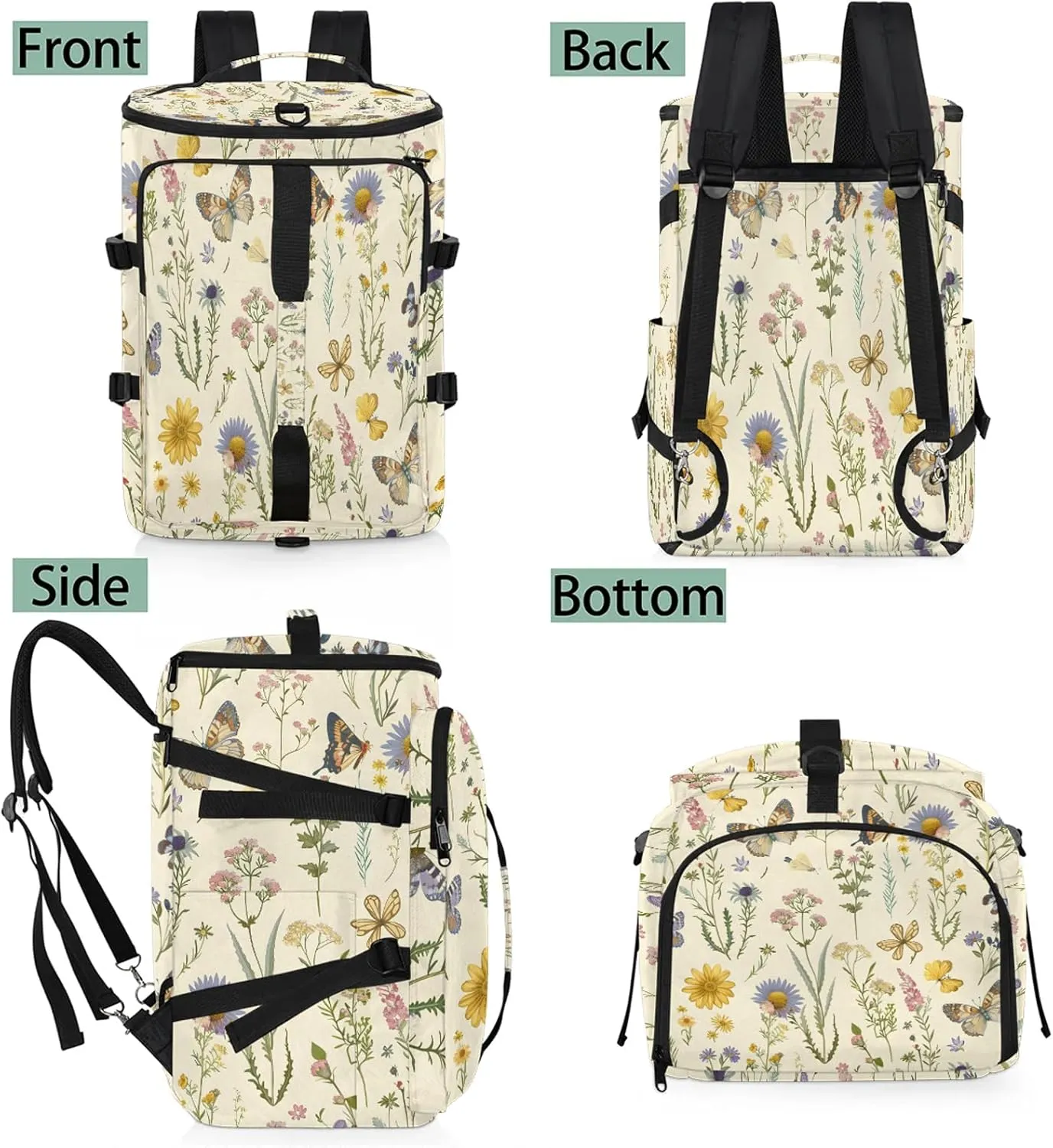 Wildflowers Butterflies Gym Bags for Men Women Sports Backpack with Shoe Compartment 3-in-1 Tactical Duffle Bag for Overnight Weekender Travel