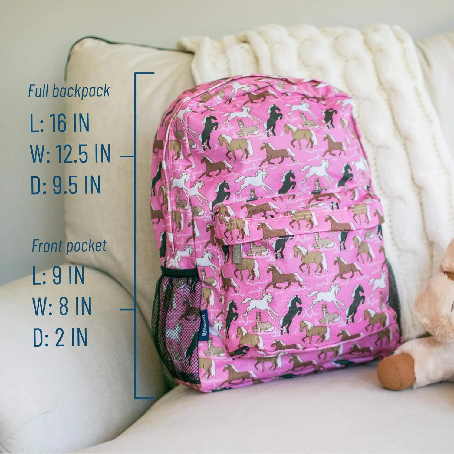 Wildkin 16-inch Kids Backpack – Durable, Padded & Spacious School Bag for Boys & Girls (Horses in Pink)