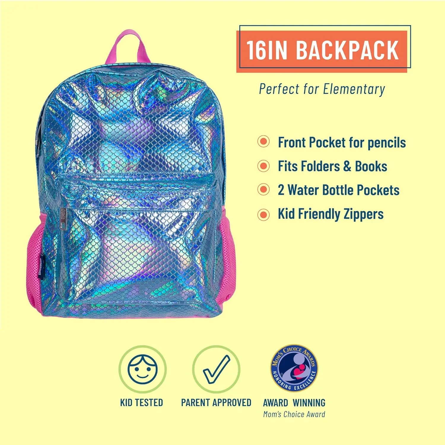 Wildkin 16-inch Kids Backpack – Durable, Padded & Spacious School Bag for Boys & Girls - Mermaid Scales