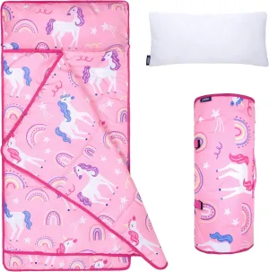 Wildkin Day2Day Kids Nap Mat – Ideal for Daycare, School, Sleepover & Travel - Rainbow Unicorns