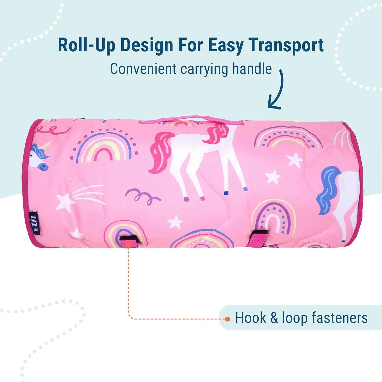 Wildkin Day2Day Kids Nap Mat – Ideal for Daycare, School, Sleepover & Travel - Rainbow Unicorns