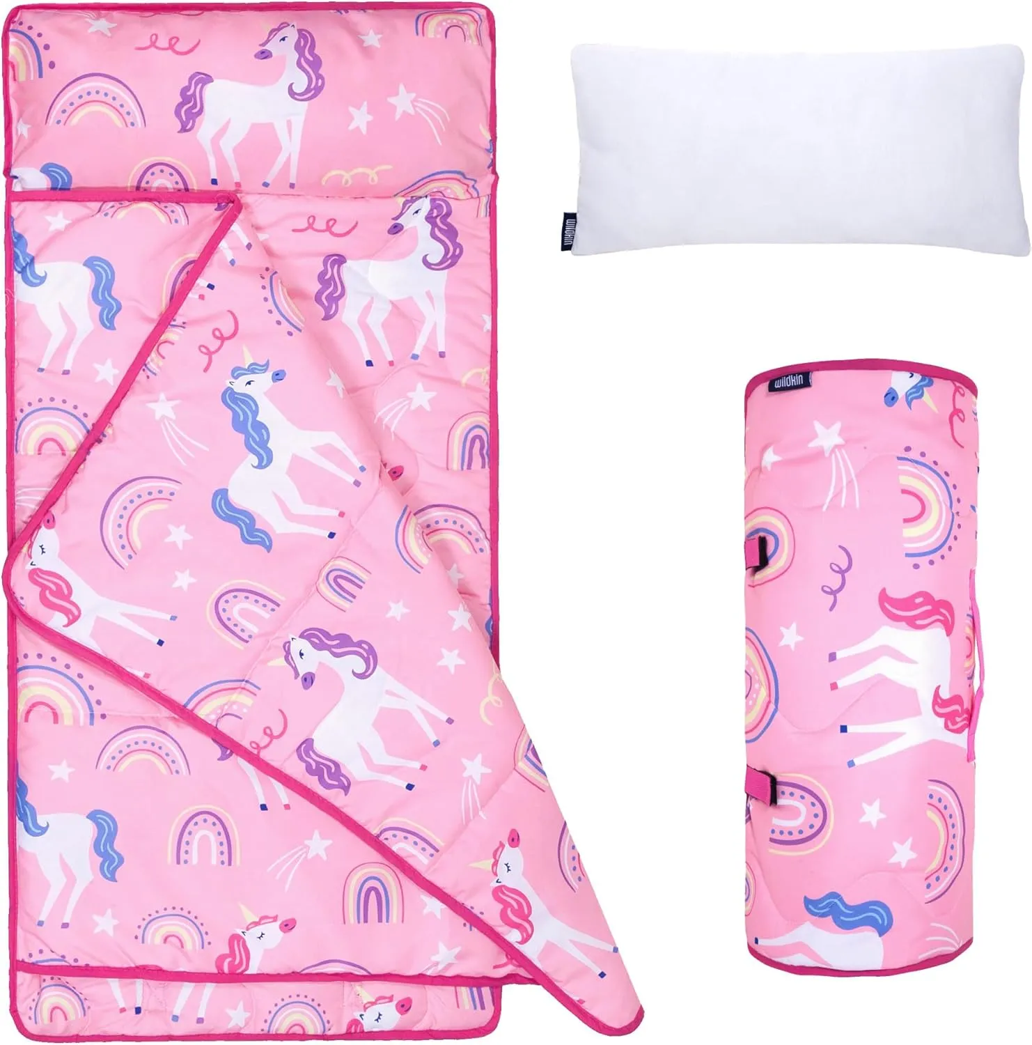 Wildkin Day2Day Kids Nap Mat – Ideal for Daycare, School, Sleepover & Travel - Rainbow Unicorns