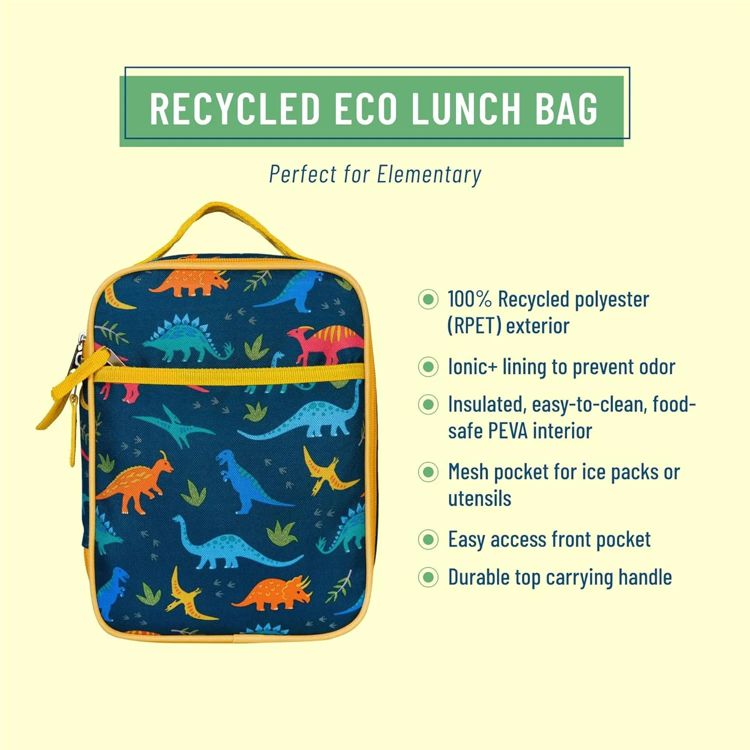 Wildkin ECO rPET Insulated Original Lunch Bag – Durable, Stylish, Ideal for School & Travel - Jurassic Dinosaurs