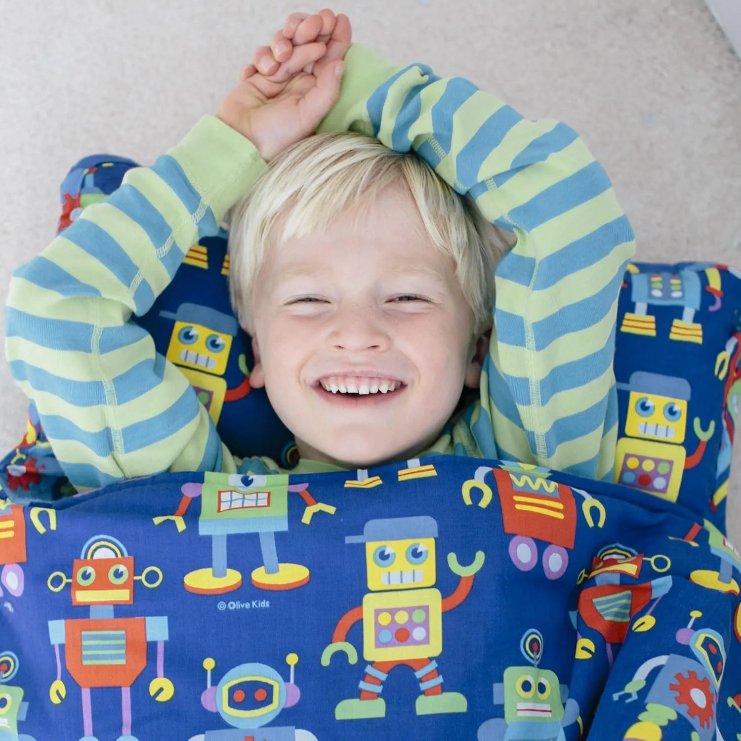 Wildkin Kids Original Nap Mat – Cozy Kids Sleep Mat with Pillow, Ideal for School & Travel - Robots