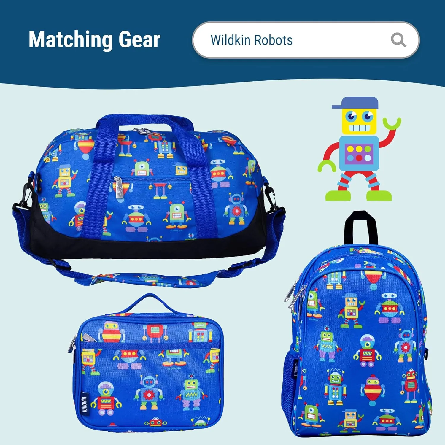 Wildkin Kids Original Nap Mat – Cozy Kids Sleep Mat with Pillow, Ideal for School & Travel - Robots