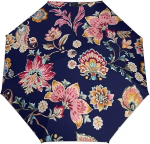 Windproof Travel Umbrellas for Rain,Vintage Batik Ethnic Flowers Durable & Compact Umbrella-Waterproof Canopy for Backpack, Purse, Portable, Umbrella for Travel