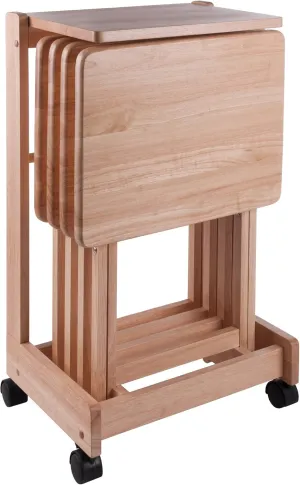 Winsome Brienda Snack Table Set with Mobile Serving Cart, for Living Room, Patio, 32", Natural, Set of 4 Tables