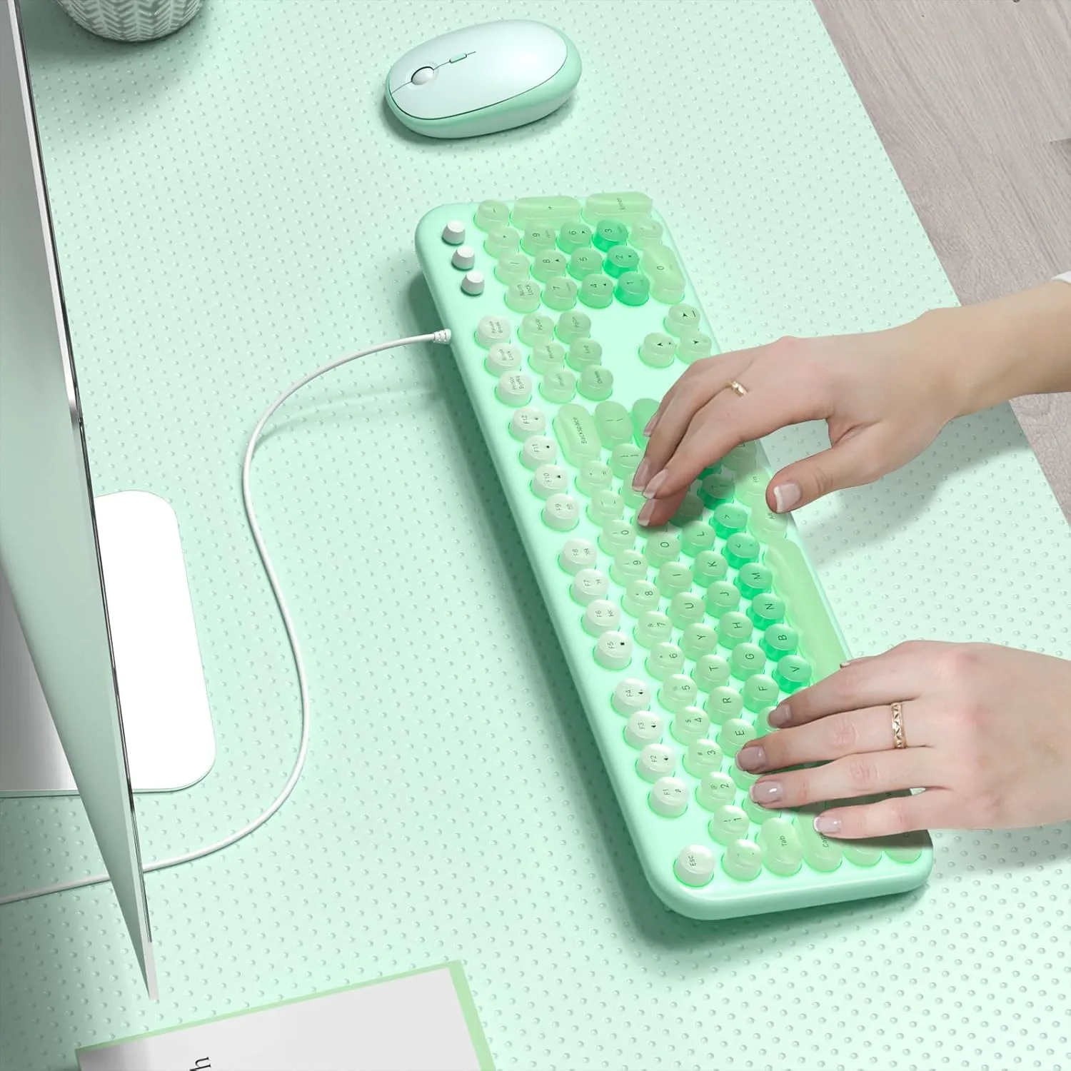 Wired Keyboard with Backlit, Light Up Computer Keyboards with Multimedia Keys, Full Size Wired Keyboard With Illuminated LED, Plug and Play, Anti-Wear Letters for Laptop, Desktop- Green Colorful