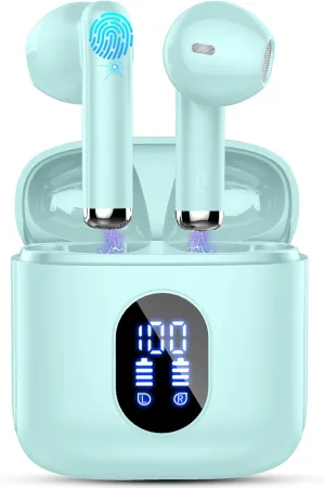 Wireless Earbuds, Bluetooth Headphones 5.4 with ENC Noise Cancelling Mics, 30H Bluetooth Ear Buds 3D Bass with LED Display Charging Case, IP7 Waterproof Wireless Earphones for Android, iOS, Cyan