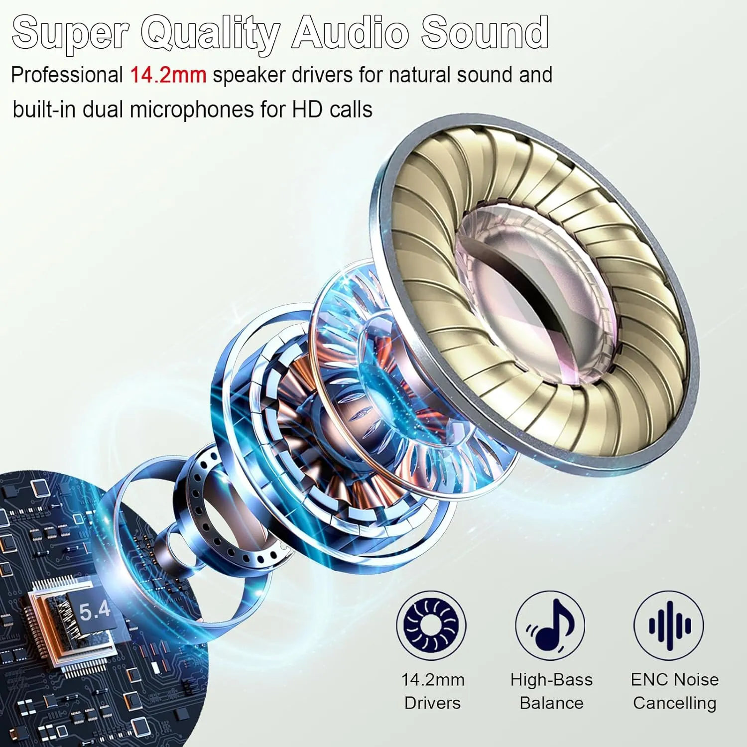 Wireless Earbuds, Bluetooth Headphones 5.4 with ENC Noise Cancelling Mics, 30H Bluetooth Ear Buds 3D Bass with LED Display Charging Case, IP7 Waterproof Wireless Earphones for Android, iOS, Cyan