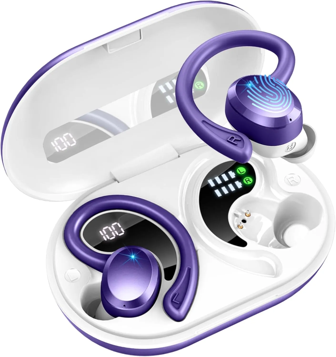 Wireless Earbuds Sport, Bluetooth 5.3 Headphones Bass Hi-Fi Stereo Over Ear Buds, 48Hrs Noise Cancelling Headset with Earhook, IP7 Waterproof Earphones Workout Running for Laptop Pad Android iOS