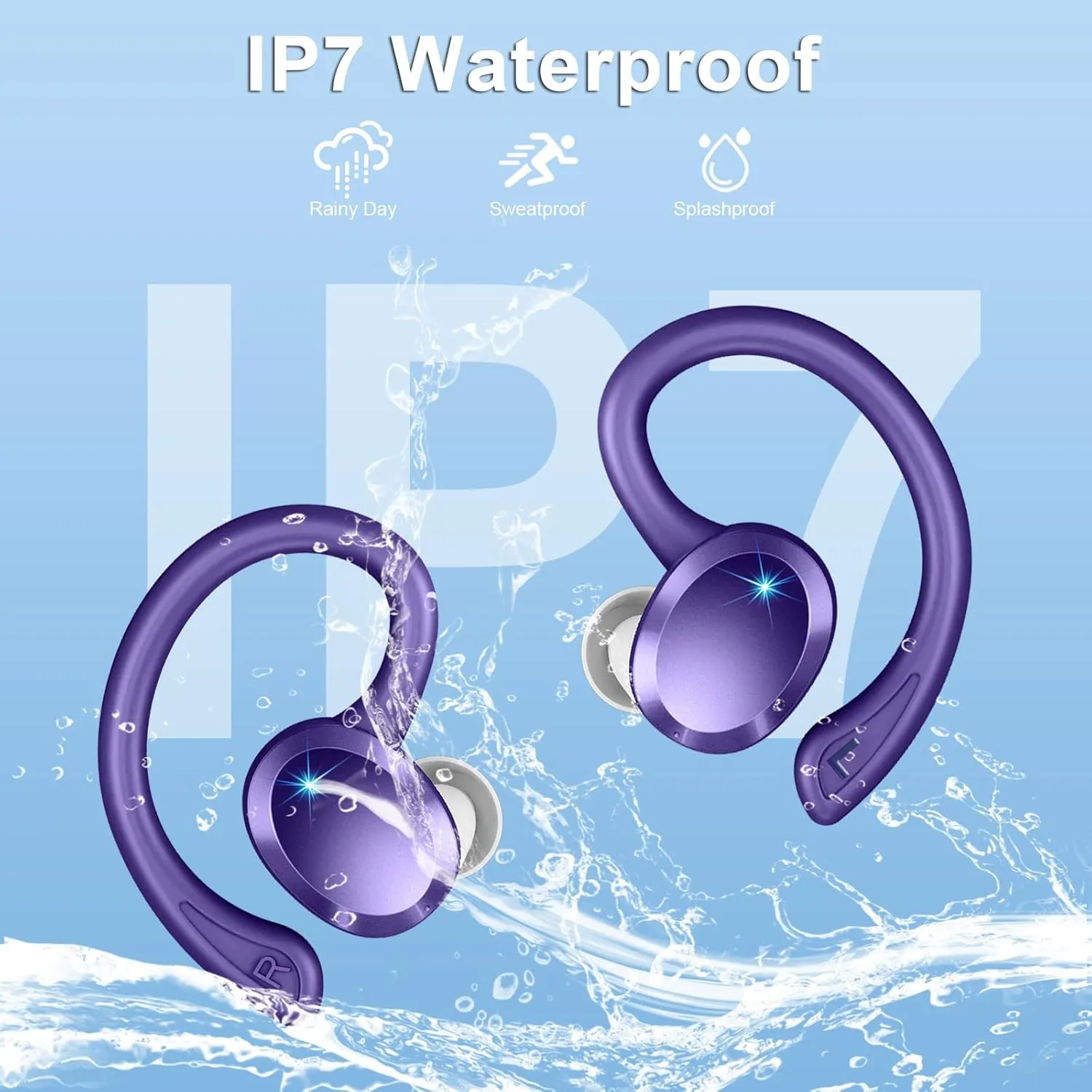 Wireless Earbuds Sport, Bluetooth 5.3 Headphones Bass Hi-Fi Stereo Over Ear Buds, 48Hrs Noise Cancelling Headset with Earhook, IP7 Waterproof Earphones Workout Running for Laptop Pad Android iOS