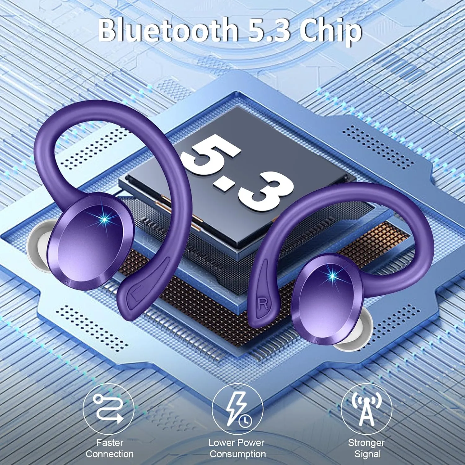 Wireless Earbuds Sport, Bluetooth 5.3 Headphones Bass Hi-Fi Stereo Over Ear Buds, 48Hrs Noise Cancelling Headset with Earhook, IP7 Waterproof Earphones Workout Running for Laptop Pad Android iOS