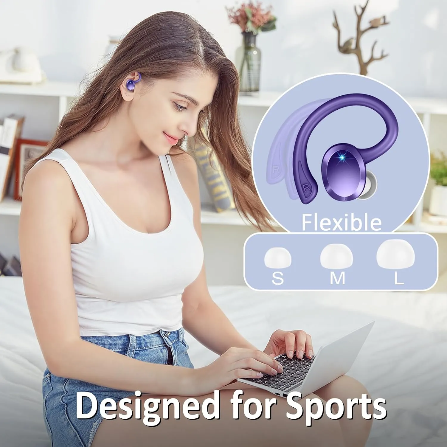 Wireless Earbuds Sport, Bluetooth 5.3 Headphones Bass Hi-Fi Stereo Over Ear Buds, 48Hrs Noise Cancelling Headset with Earhook, IP7 Waterproof Earphones Workout Running for Laptop Pad Android iOS