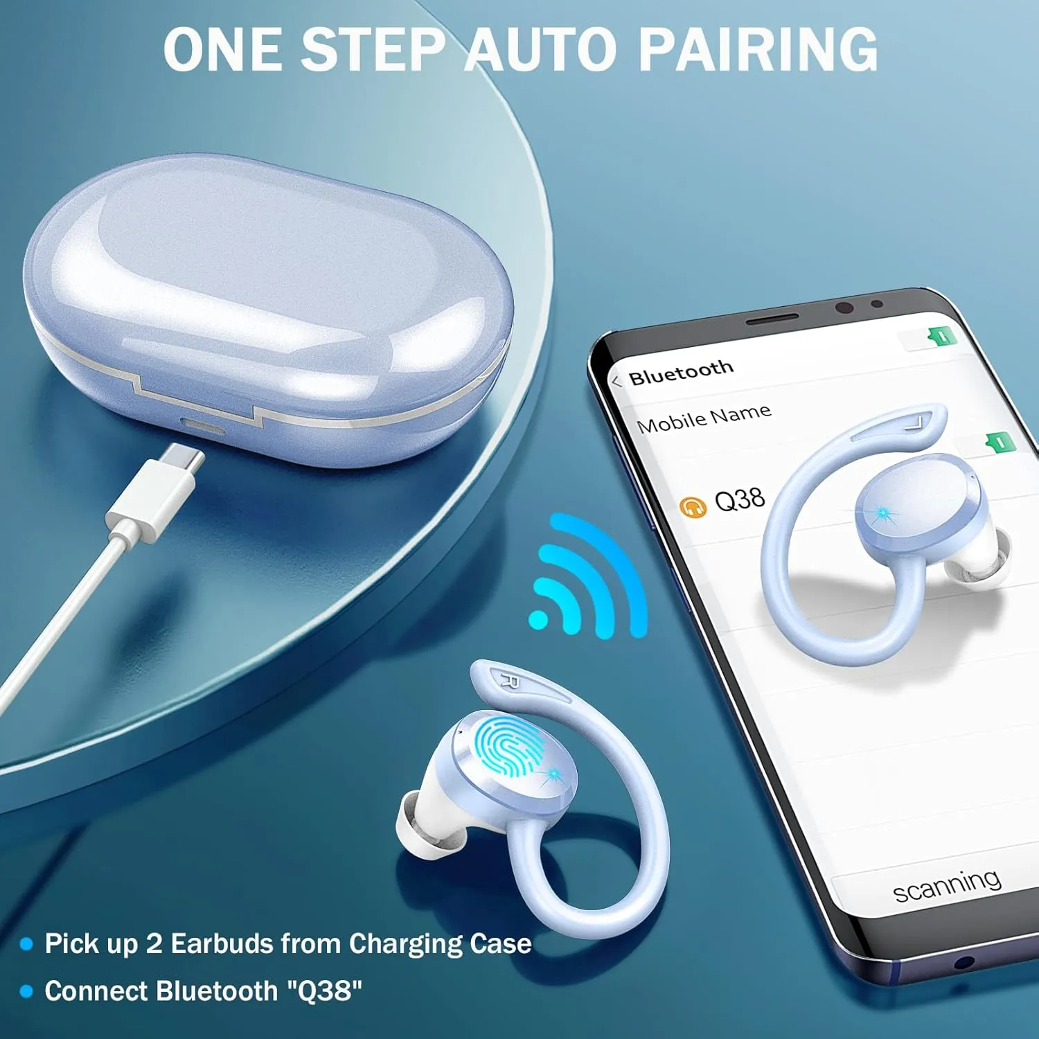Wireless Earbuds Sport, Bluetooth 5.3 Headphones Bass Hi-Fi Stereo Over Ear Buds, 48Hrs Noise Cancelling Headset with Earhook, IP7 Waterproof Earphones Workout Running for Laptop Pad Android iOS