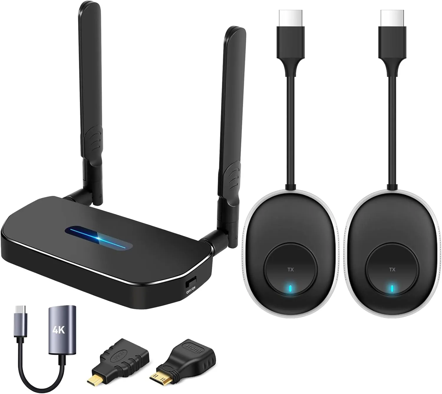 Wireless Hdmi Transmitter and Receiver 4k Kit.One Receiver and Two Transmitter Packages,sender Switch at Will,Matching Distance 50M VGA Dual Screen Casting Video Audio from PC/Laptop/TikTok to Monitor
