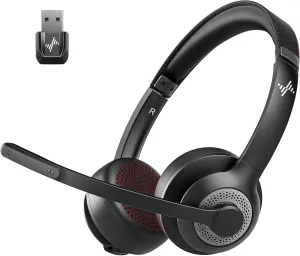 Wireless Headset with AI Noise Cancelling Microphone Bluetooth Headset - Bluetooth V5.2 Headphones with USB Dongle & Mic Mute for Computer/Laptop/PC/iPhone/Android/Cell Phones (Bluetooth USB Dongle)