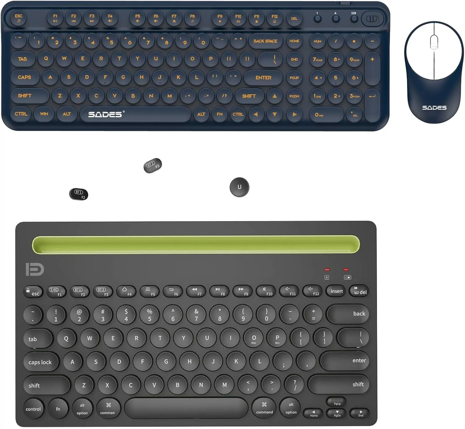 Wireless Keyboard and Mouse Combo & Bluetooth Keyboard(3.0 5.0), Typewriter Retro Round Keycaps Keyboard(Blue and Black)